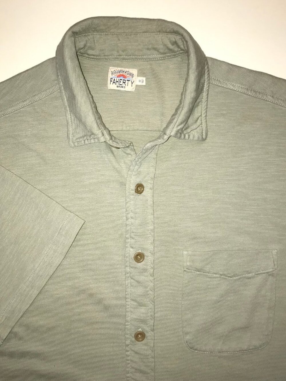 Men's Faherty Knit Seasons Short Sleeve Button Front Shirt-Size: M (MXS2310-COS